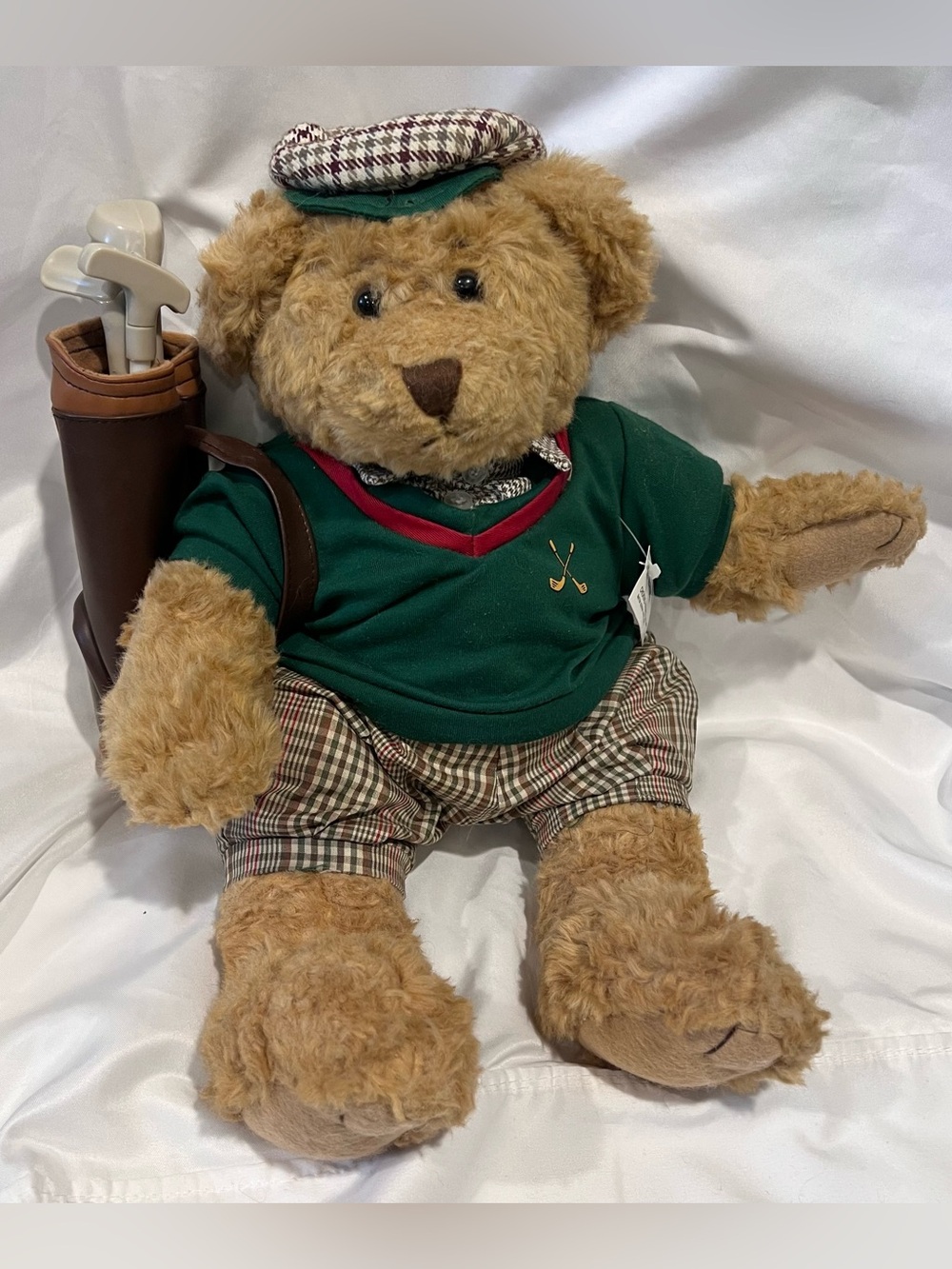 Russ Berrie Bogey Golfer Bear Plush 15” Golf Bag Clubs NWT Vintage